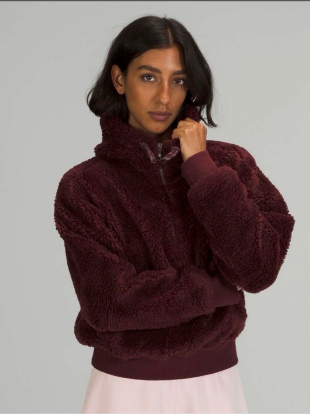 Women’s Lululemon Textured Fleece 1/2 Zip Hoodie Red Merlot Pullover Size 2